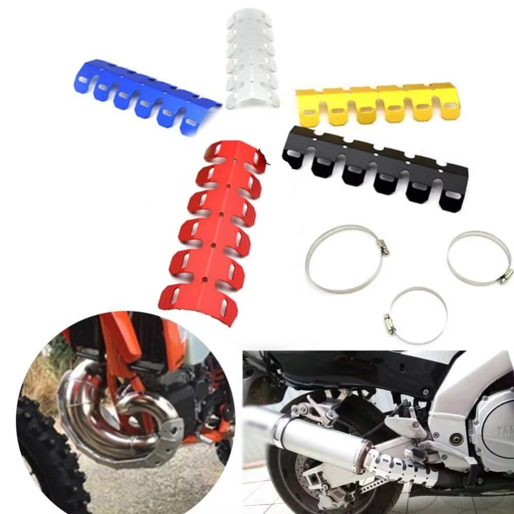 Protezione per tubo marmitta di scarico moto Copertura scudo termico in metallo con 3 morsetti