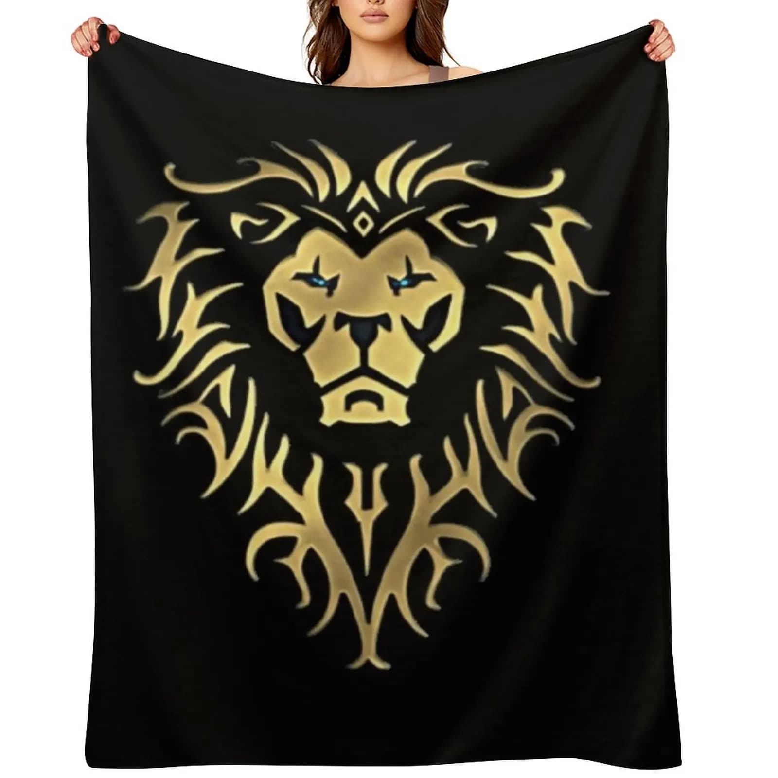 Logo dell'Alliance del gioco World of Warcraft - WoW - coperta con sfondo nero Coperte per neonati Coperte estive calde a quadri