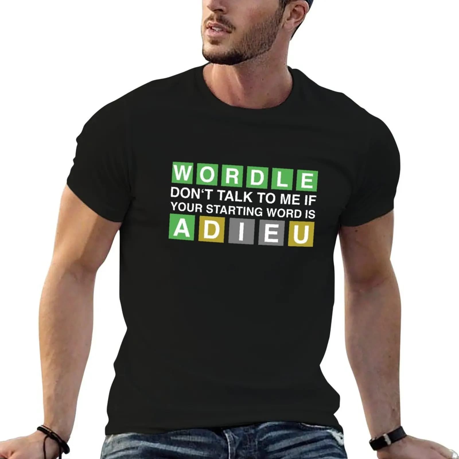 WORDLE ADIEU - A Daily Word Game Online Puzzle Trending Wordle Design T-Shirt boys whites summer tops Short sleeve tee men