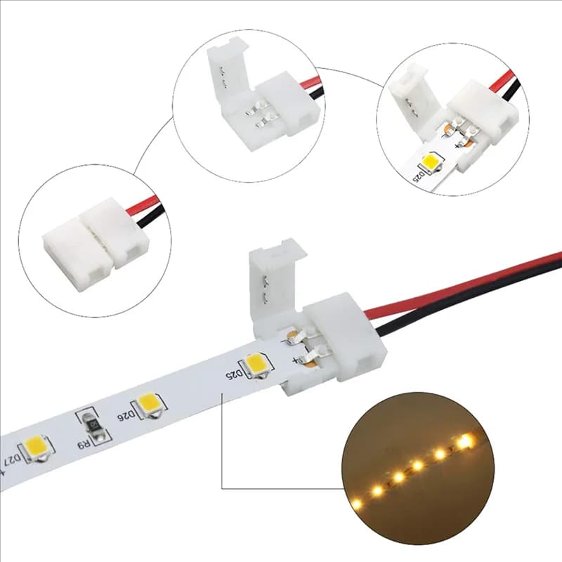 B27B 100Pcs LED Tape Connector 2Pin LED Strip Accessories Connectors 8Mm For 2835 3528 5050 5730 5630 SMD LED Strip