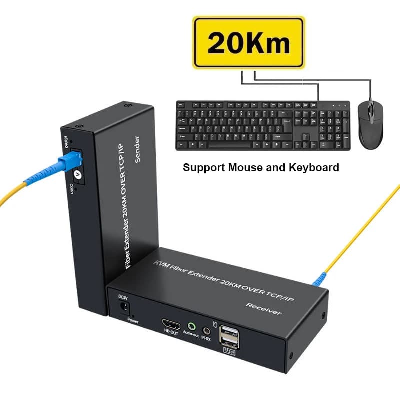 20 km HDMI KVM fiber extender via SC fiber cable Transmitter and TCP/IP video audio receiver Keyboard and mouse support