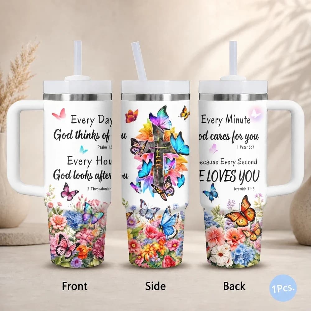 God Loves You Vacuum Flasks 40oz Thermal Stainless Steel Tumbler with Handle Straw Leakproof Mug