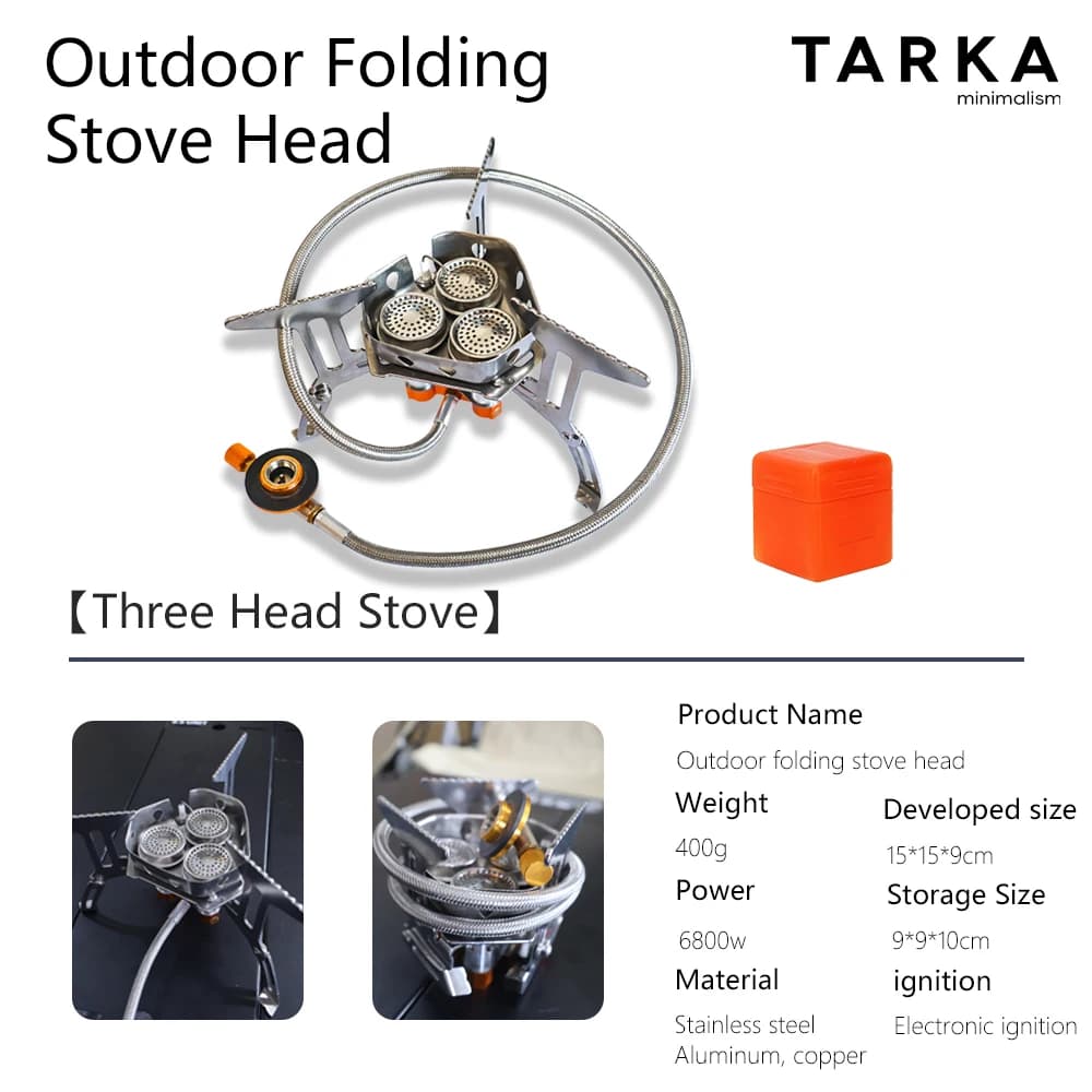 TARKA Camping Gas Stove 5800w 3 Head Gas Burner Tourist Strong Fire Furnace Climbing Hiking Equipment Picnic Kitchen Cookware