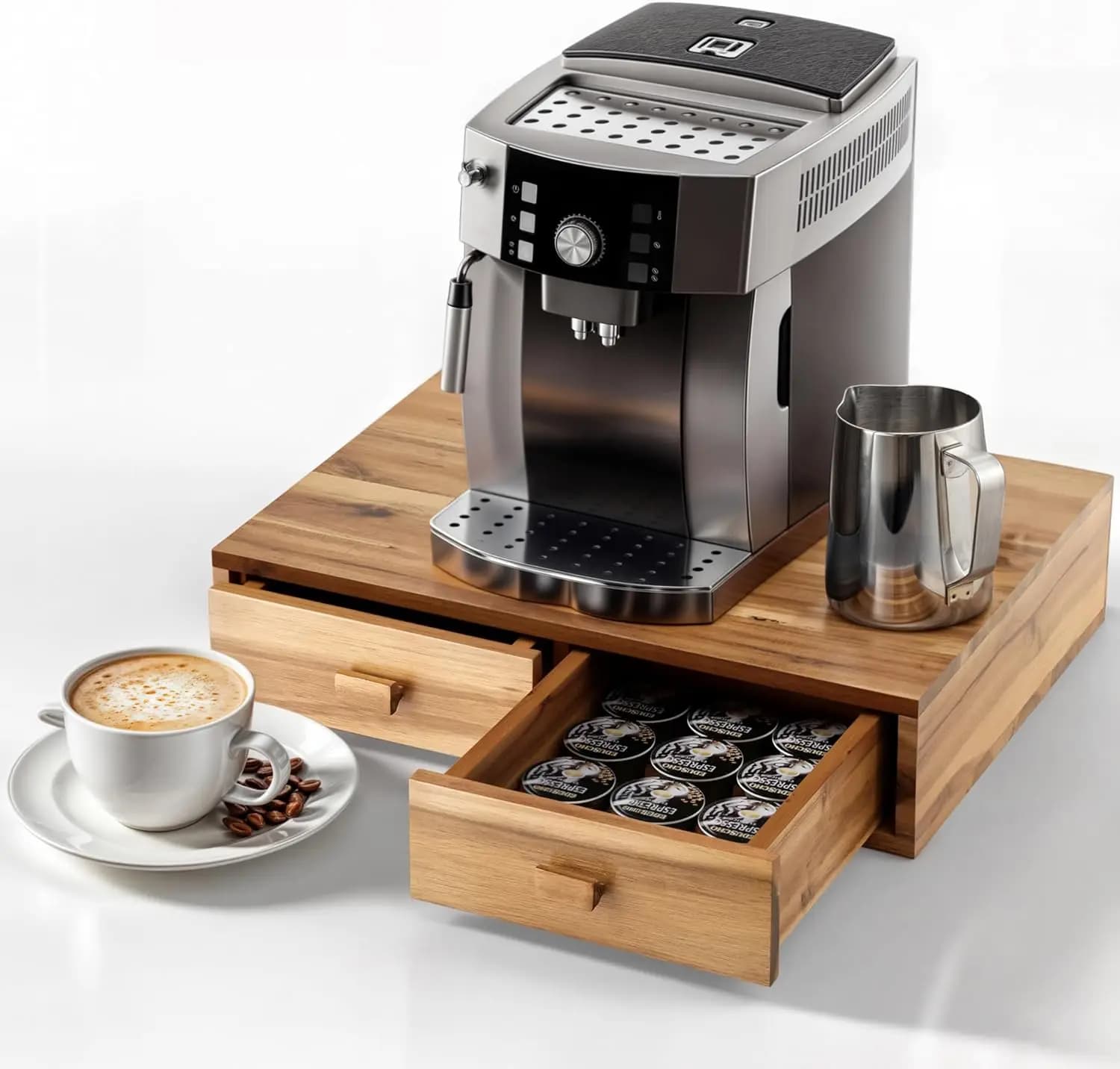 Acacia Wood Candle Box with 30 Drawers, Organizer for K-Cup and Tea Under Machine