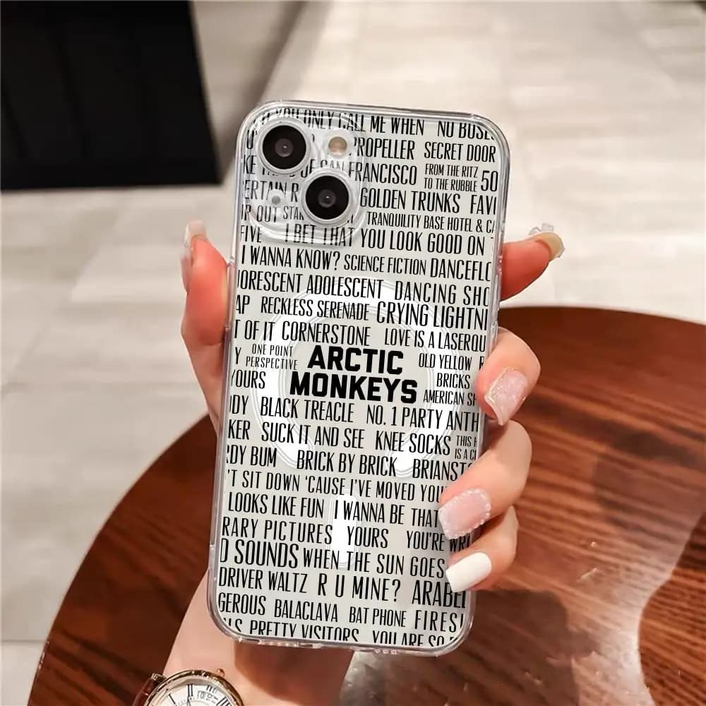 Custodia per telefono Arctic Monkeys per iPhone 17 16 15 14 13 12 11 Pro Max Plus trasparente magnetica antiurto antigraffio