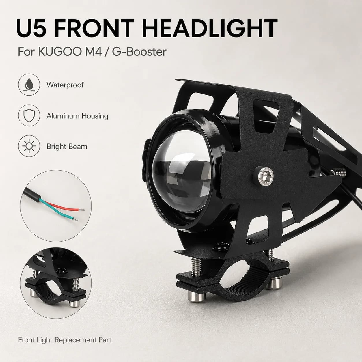 Front Headlight Lamp for KUGOO M4 G-Booster Electric Scooter Waterproof Aluminum Housing U5 LED Driving Light Repair Part