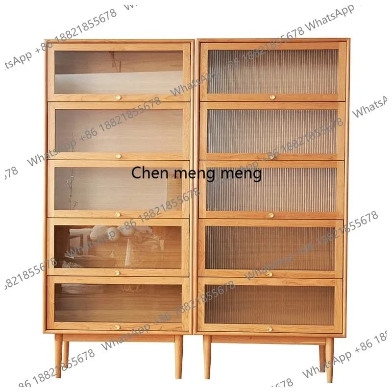 Scaffale da vino in vetro con porta ribaltabile in legno massello moderno e minimalista nordico, scaffale da pavimento per studio domestico