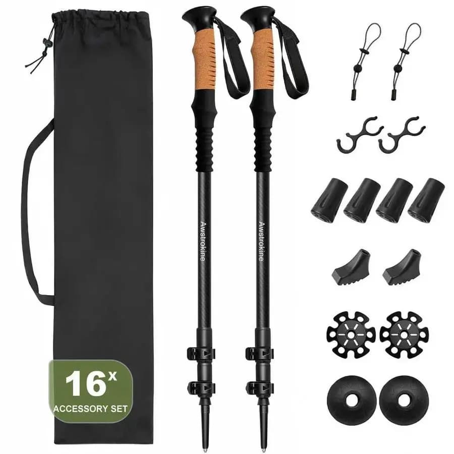 Ultra Carbon Fiber Trekking Sticks Resistant with Sweat Grips and Fast Closures, 2 Light Pieces for Hiking