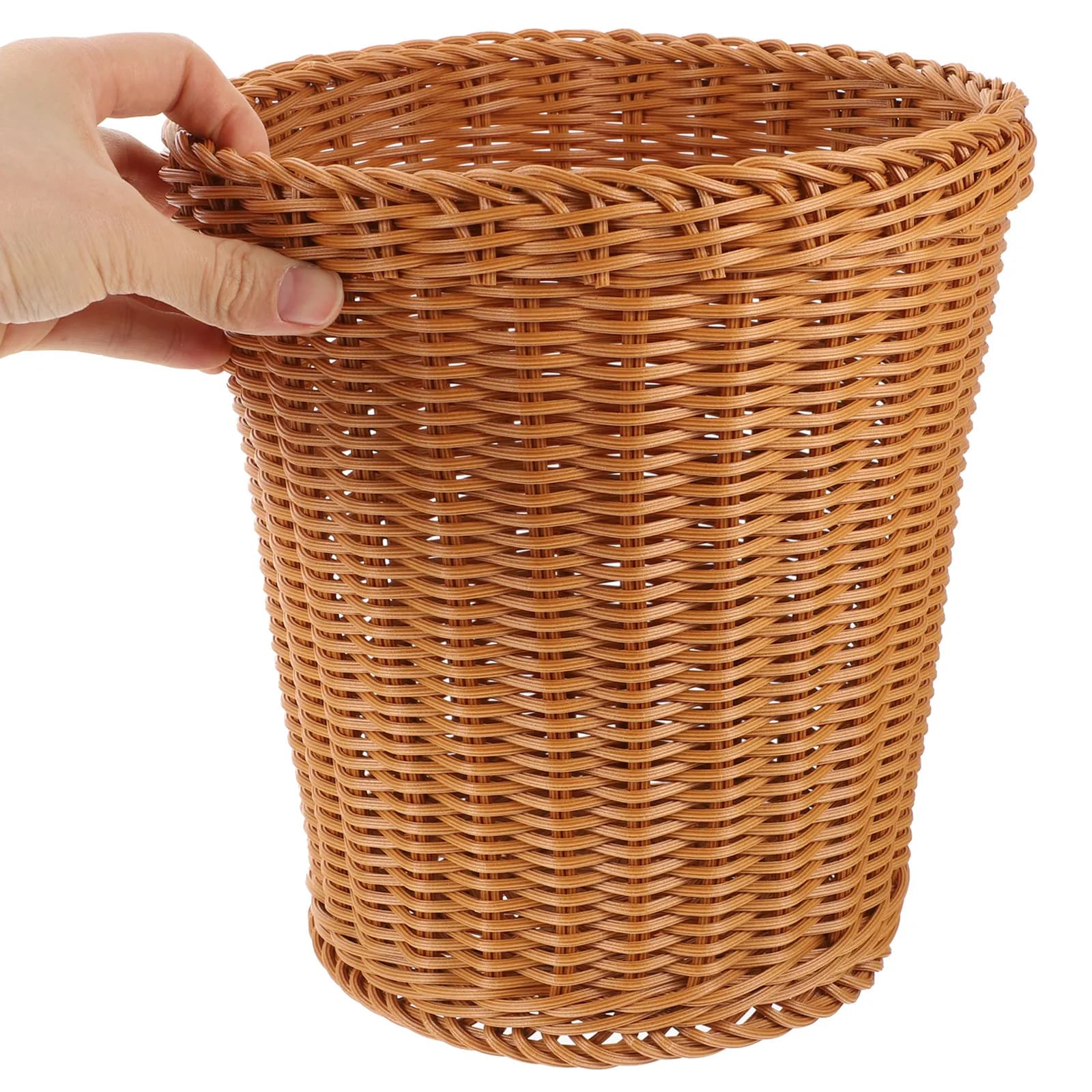 Woven Trash Can Premium Plastic Woven Basket Rustic Farmhouse Style Small Space Friendly Sundries Storage Organizer Multi Use