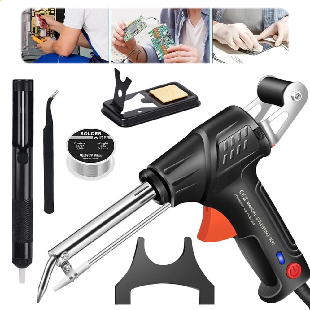 Kit Saldatore Elettrico 60W 220V per Filo di Stagno 0.8-1.2mm, Pistola per Saldatura Manuale a Calore Interno