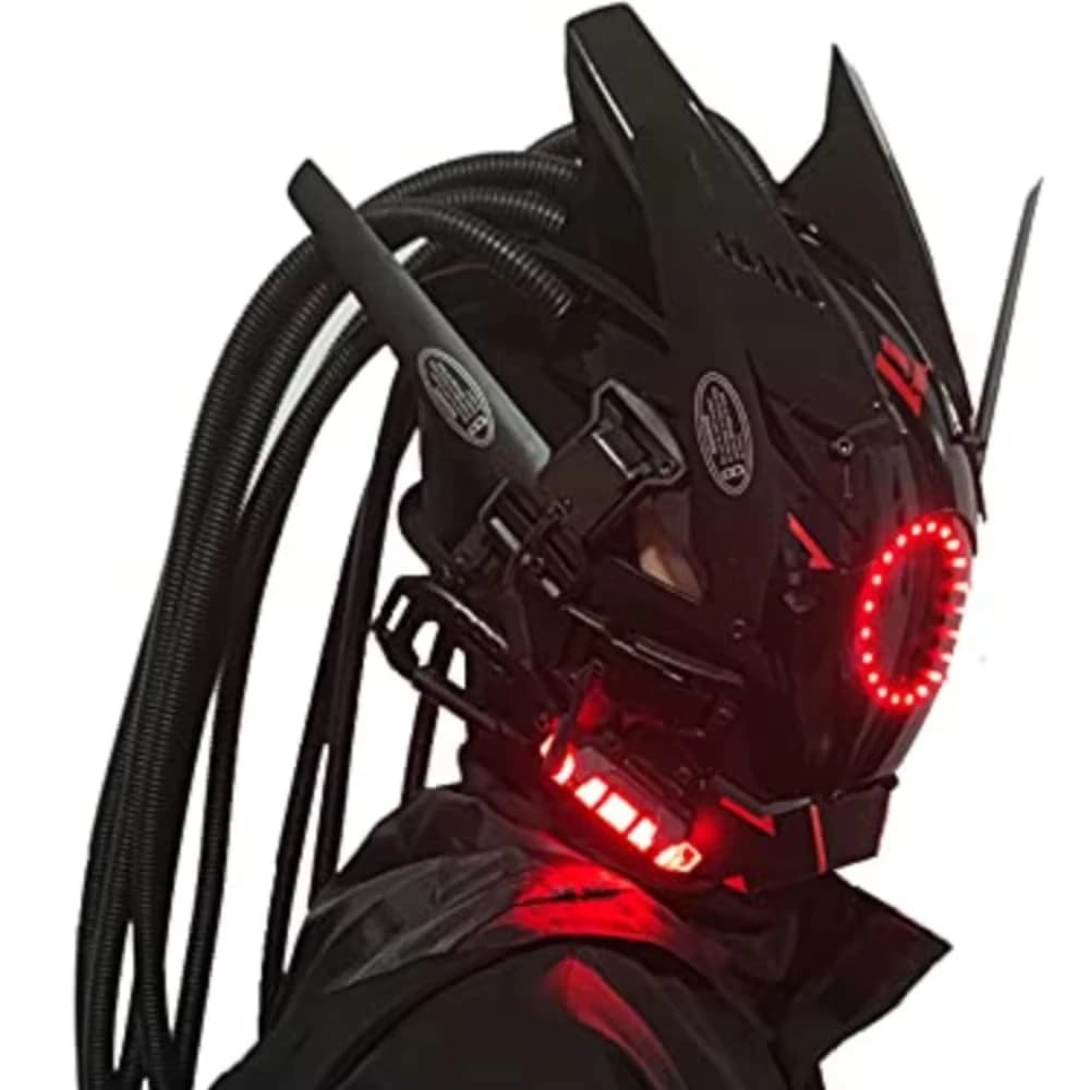 JAUPTO Maschera Cyberpunk luci rotonde con maschere intrecciate giochi di ruolo Halloween adatta per accessori festival musicali per feste