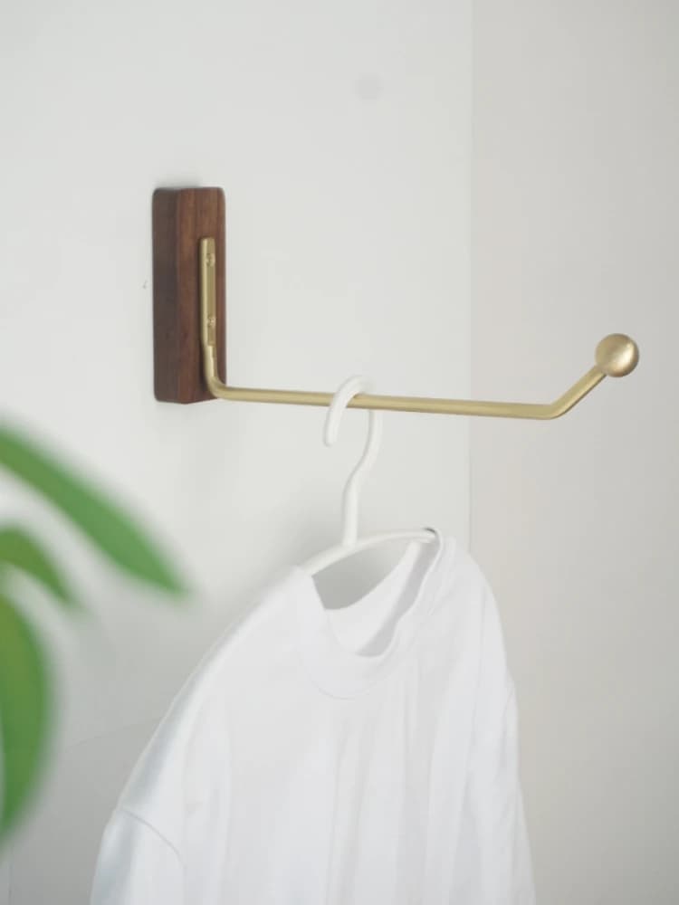 Luxury wall hanger in bronze and wood for hallway and bedroom, sleeping clothes holder, without drilling required