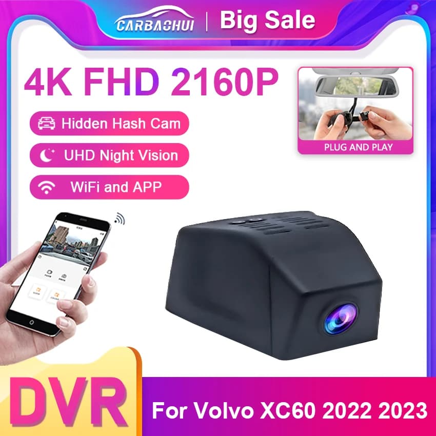 DVR for Volvo S90 V90 XC60 2022 2023 2024, Plug and Play Dashcam Dash Cam 4K Car room