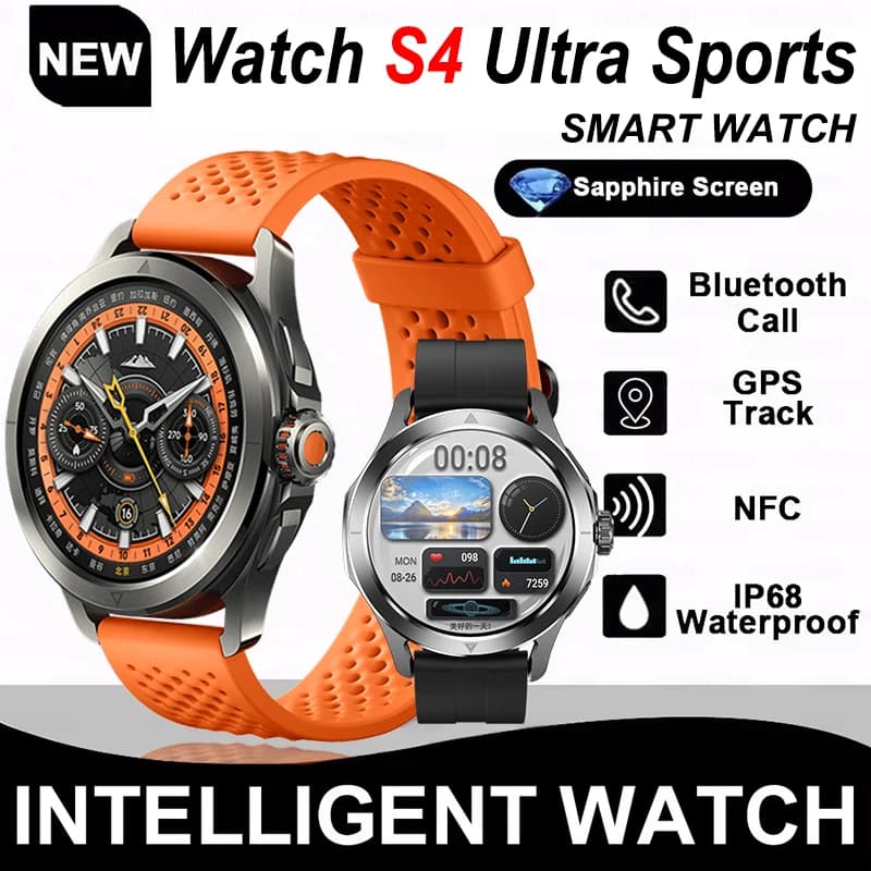 New S4 Ultra Sport Watch Smart Men's Watch AMOLED Fitness Outdoor GPS NFC Compass Cardiac Frequency Waterproof Bluetooth SmartWatch
