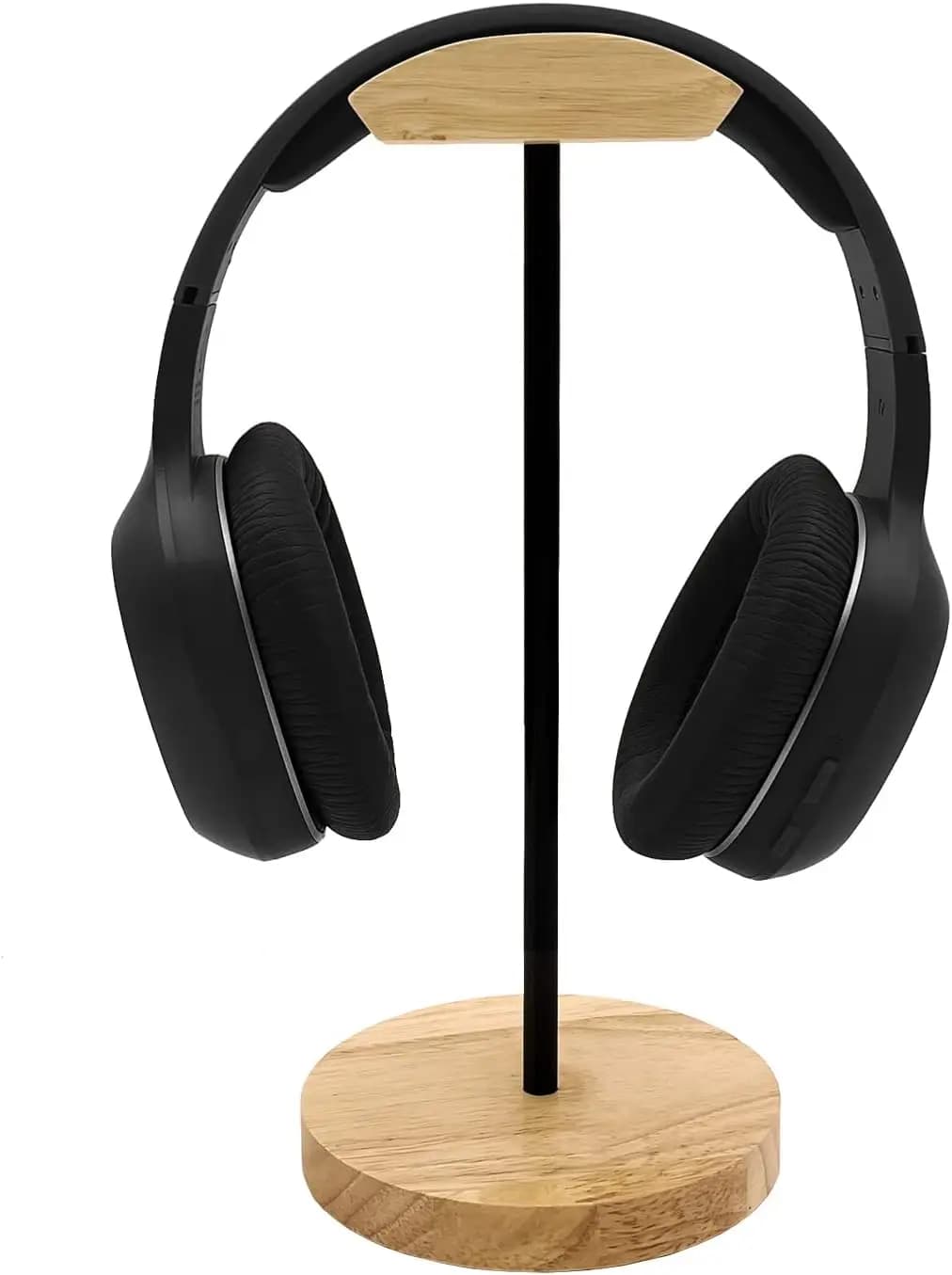 Supporto per Cuffie in Legno con Gancio in Metallo - Organizzatore da Scrivania per Cuffie da Gaming e da Studio