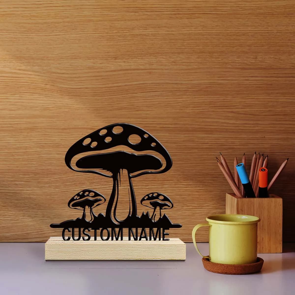 1pc Metal Ornaments with Customizable Names Customizable Name Equipped with Wooden Base Holiday Gifts for Family and Friends