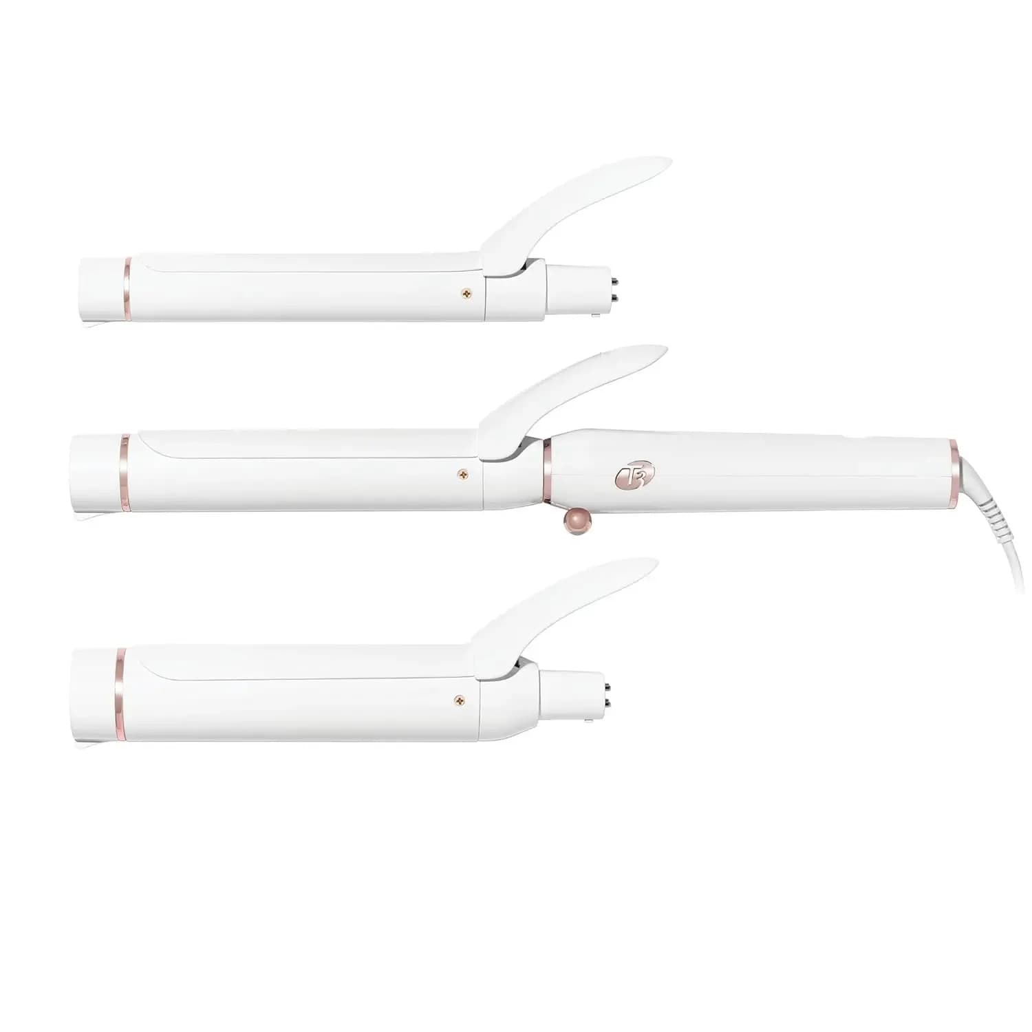 Kit di Piastra Professionale T3 con Ferro Arricciacapelli Ionico Intercambiabile e 3 Cilindri Lunghi in Ceramica per Arricciare e Ondulare, 9