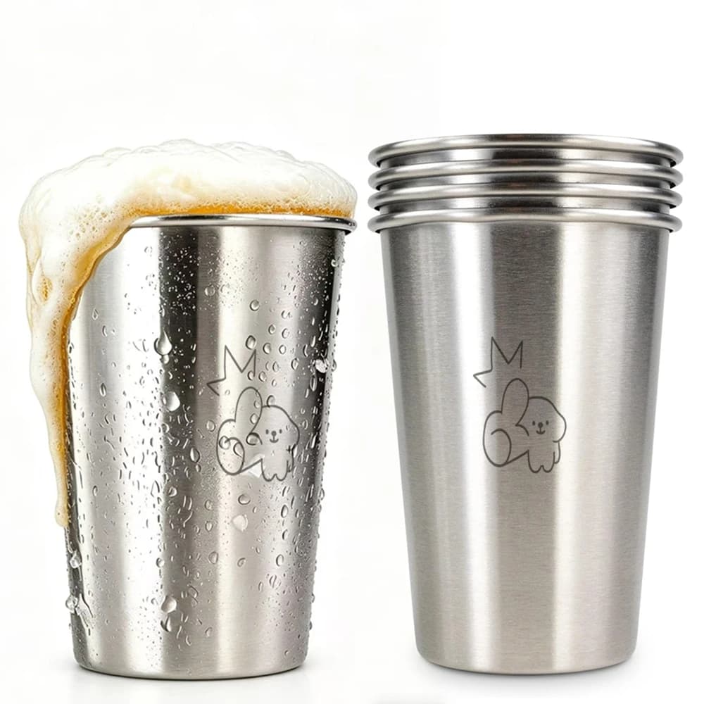 Set di 5 Bicchieri da Birra in Acciaio Inox da 500ml, Tazze Metalliche Impilabili per Viaggi, Campeggio e Attività all'Aperto