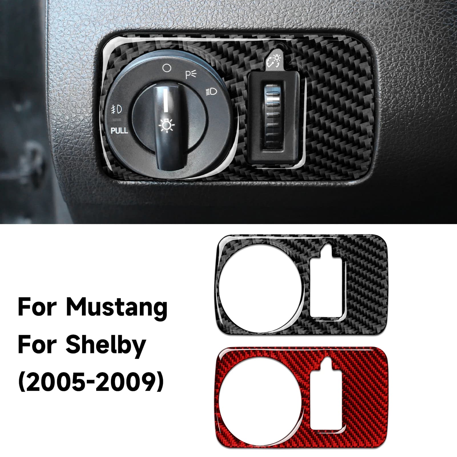 For Ford Mustang GT Shelby (2005-2009) Headlight Switch Cover Panel Carbon Fiber Interior Wall decal Car Coating Accessories