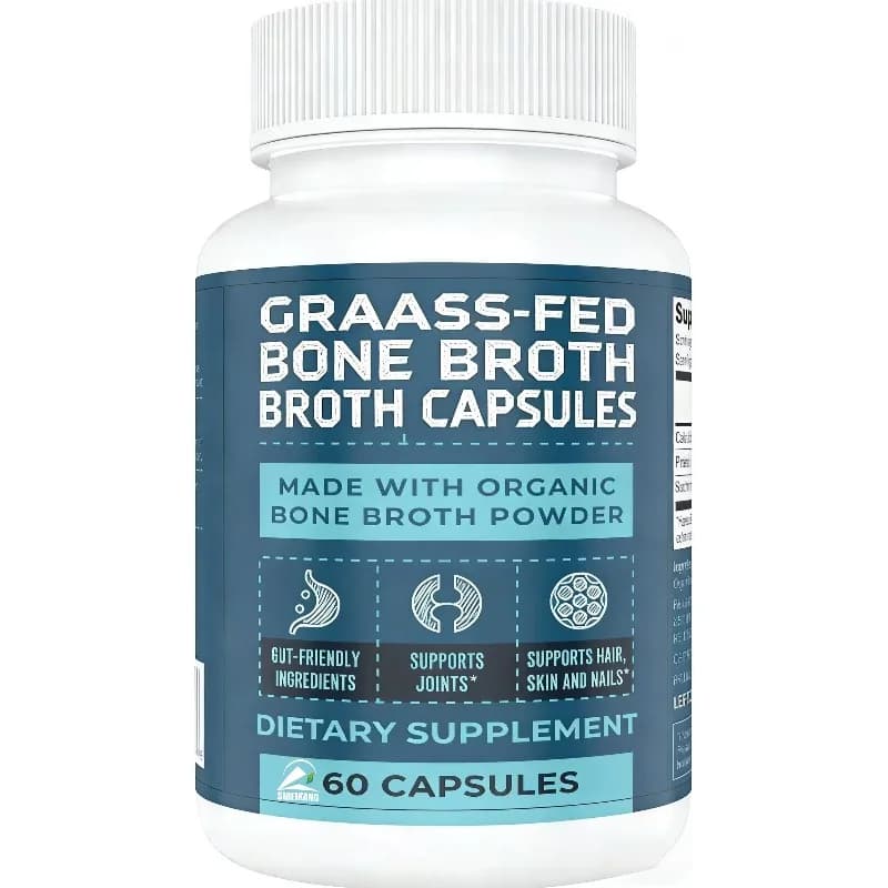 Capsule di collagene da brodo di ossa di animali allevati al pascolo - 60 capsule per il supporto della salute intestinale, delle unghie, dei capelli, delle articolazioni e della digestione