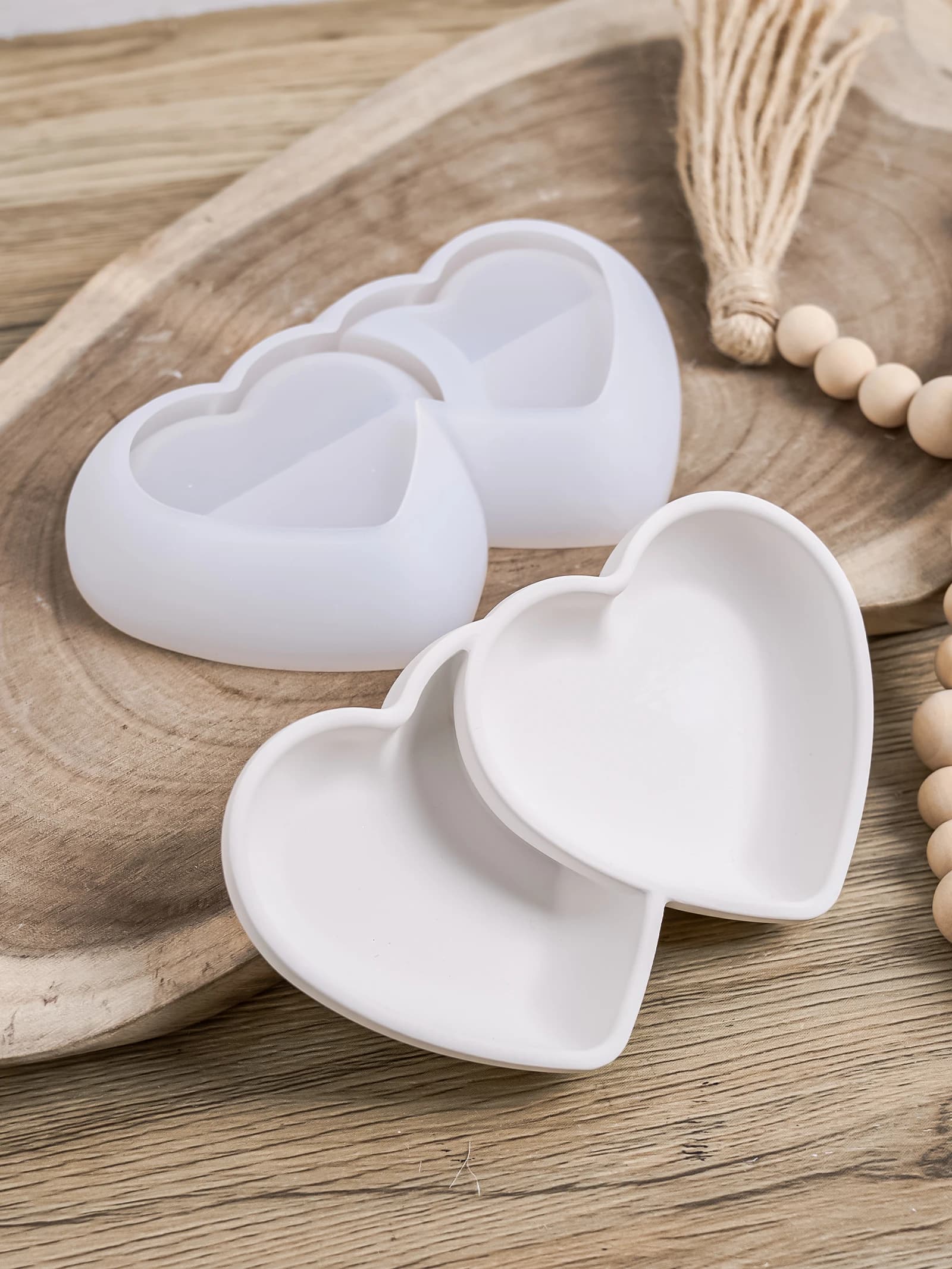 DIY Double Heart Candle Bowl Silicone Mold Love Jewelry Storage Tray Concrete Plaster Mould Flowerpot Resin Molds Home Decor