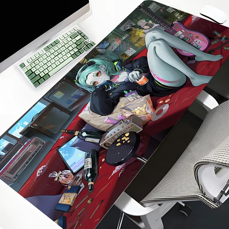 XXL Rebecca Kawaii Anime Gaming Mouse Pad Non-Slip Rubber Stitched Edge Desk Mat for PC Laptop Office Gift