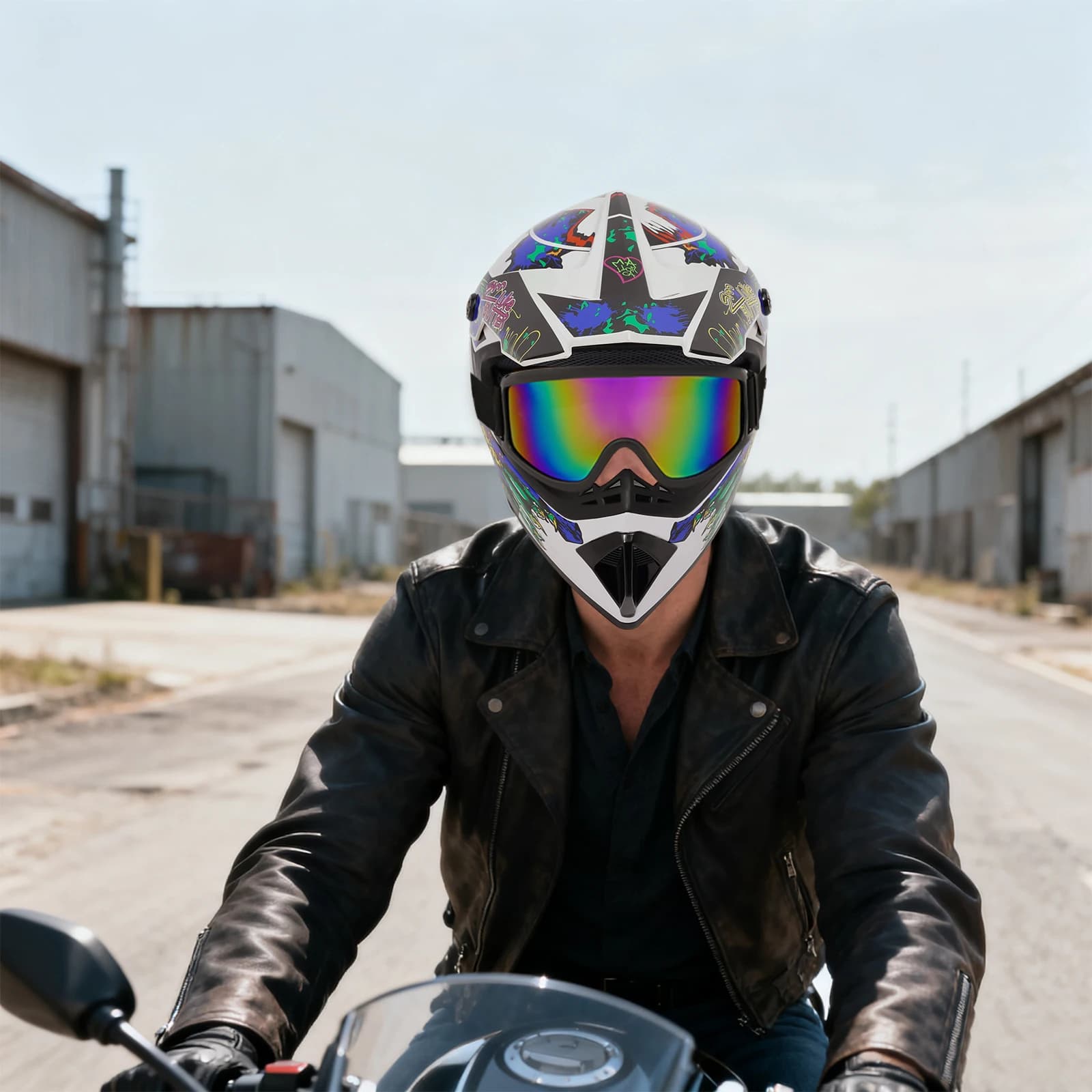 Set casco, set casco con occhiali e guanti, set casco moto fuoristrada