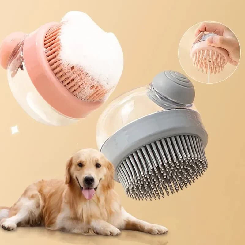 1 spazzola da bagno per animali domestici in morbido silicone con dispenser per shampoo, massaggio delicato per toelettare e pulire la pelliccia e i capelli