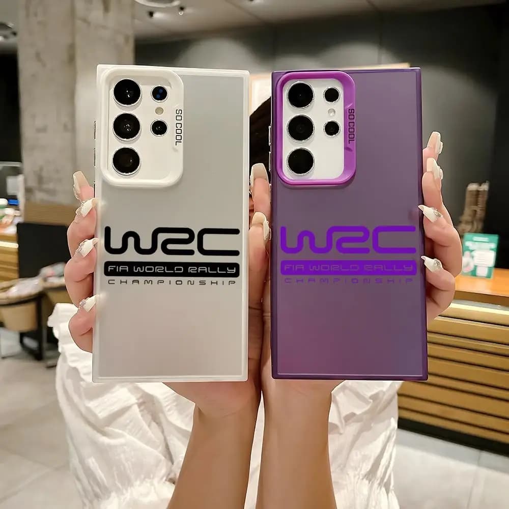 Custodia per telefono in silicone colorata argento con logo W-WRC Rally Racing per Samsung Galaxy S25 Edge S24 S23 S22 S21 S20 Ultra
