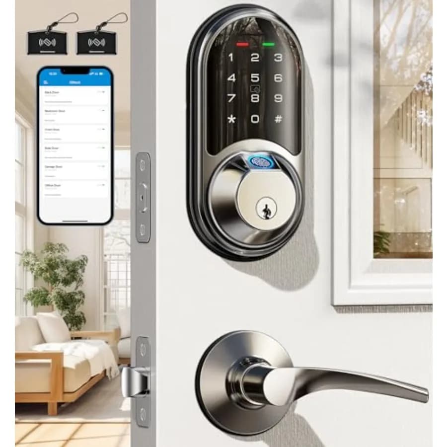 Serrature Intelligenti RZ07B per Porta d'Ingresso con 2 Maniglie a Leva, Ingresso Senza Chiave con Impronta Digitale, Controllo App, Set Serratura Biometrica con Touchscreen