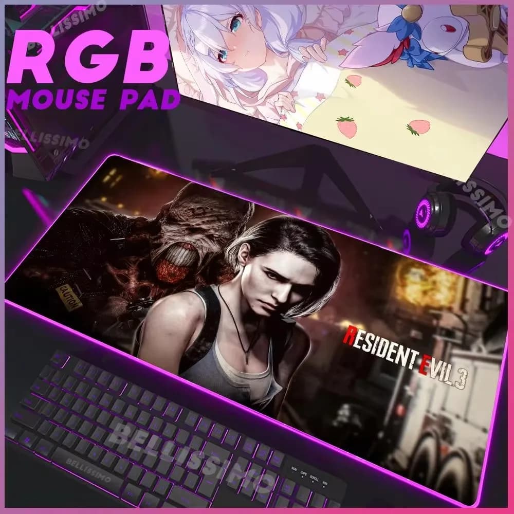 R_resident E_evil serie RGB Tappetino per mouse da gioco Illuminazione da tavolo Tappetino per mouse Tastiera durevole Tappetino per mouse Accessori per giochi Cuscino per laptop