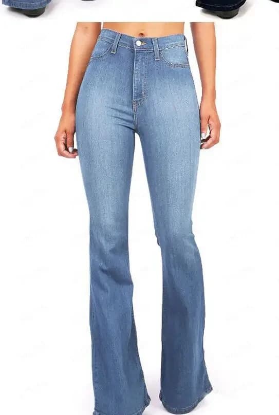 Denim Flare Pants Women Jeans Boot Cut Trousers High Waist Distressed Washed Pockets Vintage Floor Length Streetwear