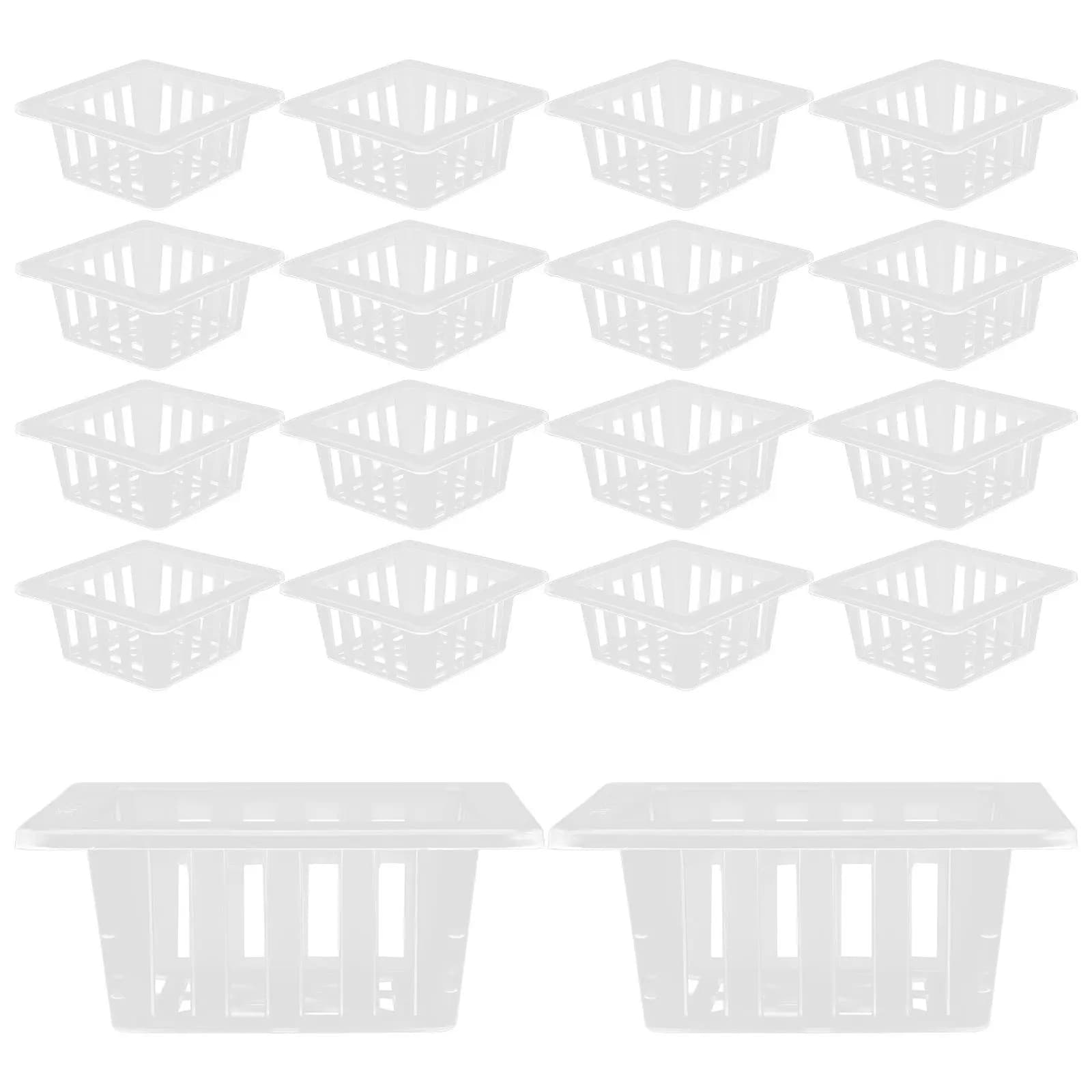 20pcs Square Hydroponic Net Pots 3.5 Inch Plastic Mesh Cups For Plants Root Stabilizer Garden Vegetables Flowers Drainage Holes