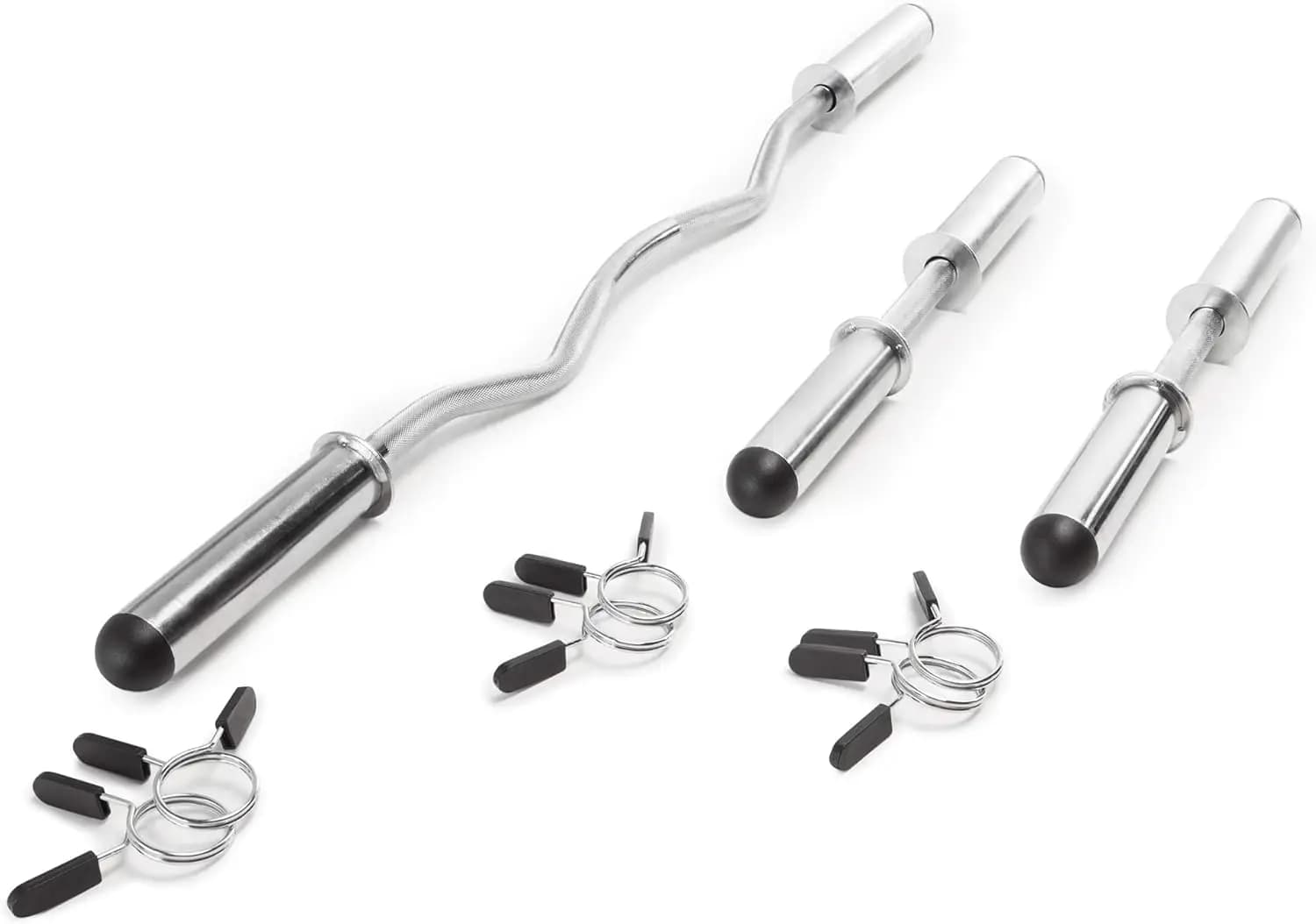 Set of handlebars and handlebars for heavy loads with spring collars for arms workouts