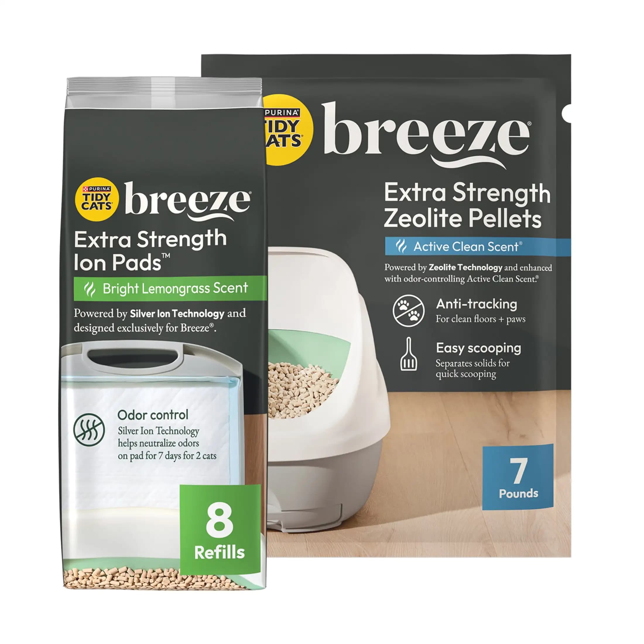 Purina Breeze Extra Strength Active Clean Scent Zeolite Pellet Cat Litter System and Bright Lemongrass Scent Ion Pad Refills