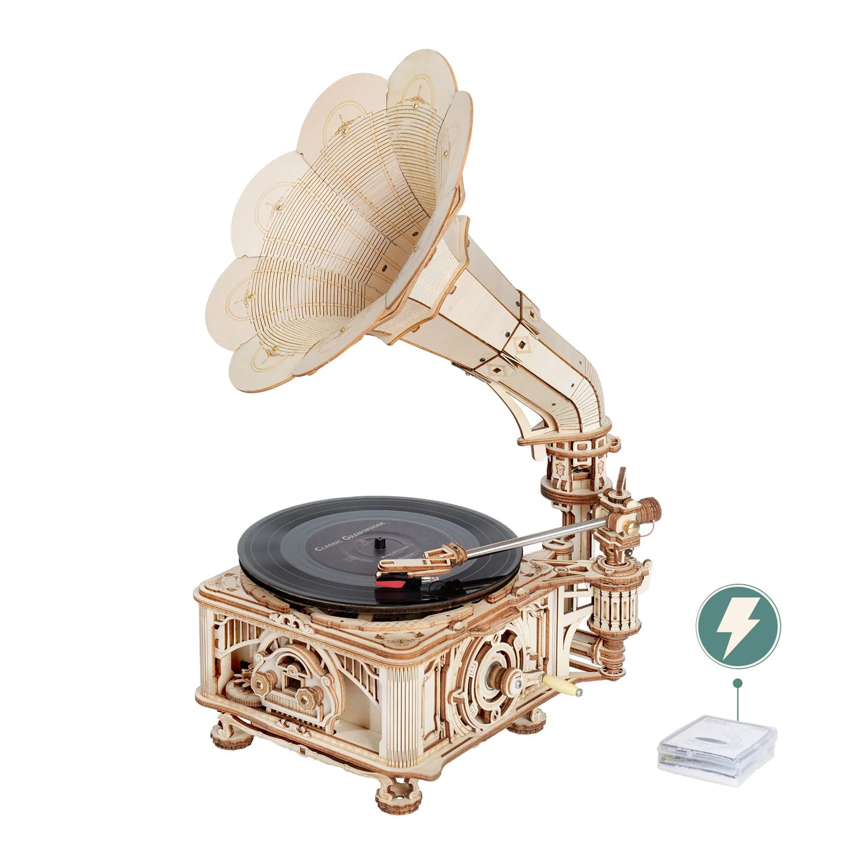 Robotime Manovella Grammofono Classico con Musica 1:1 424 Pezzi Kit di Costruzione di Modello in Legno Regalo per Bambini Adulti LKB01 Decorazioni per la Casa