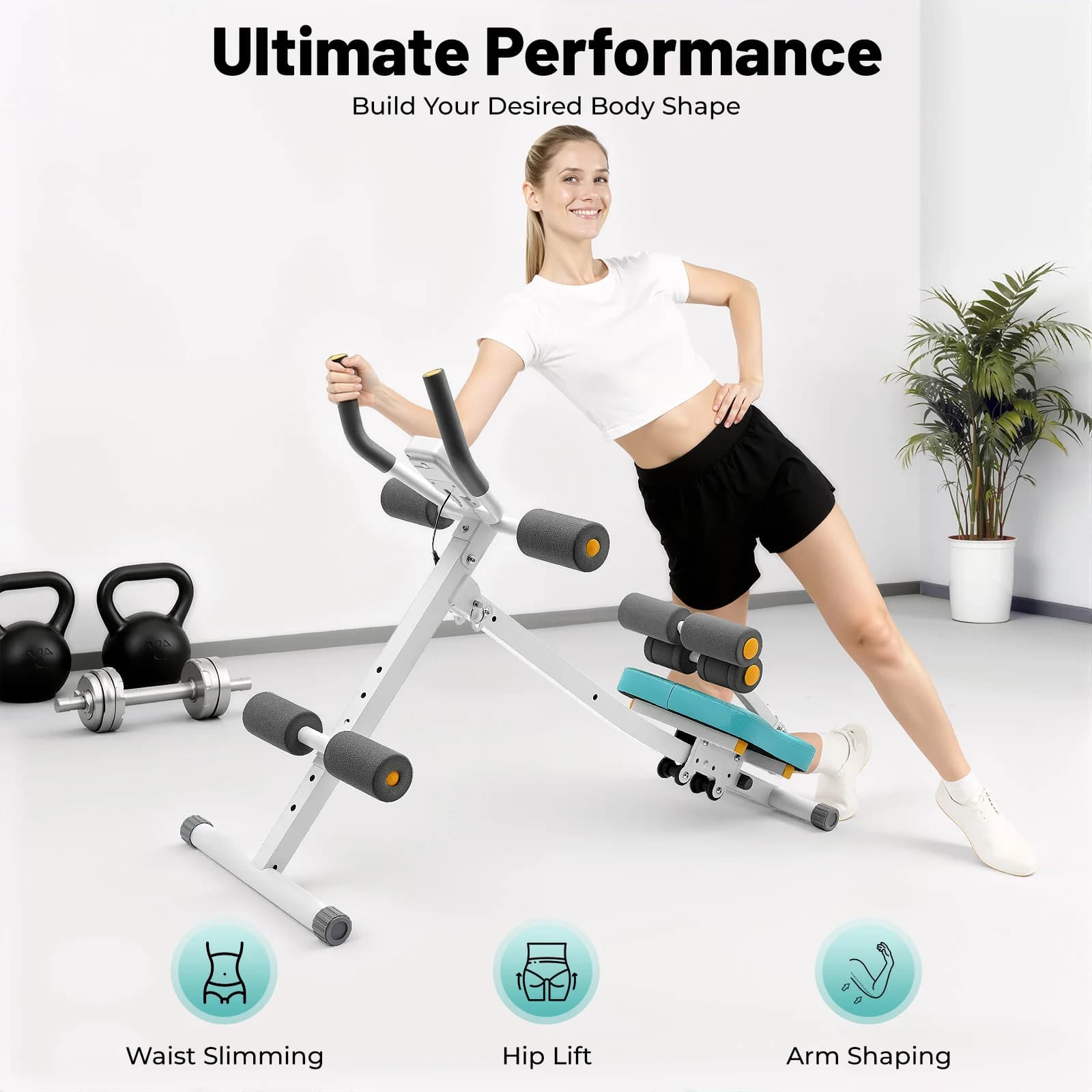 Home Ab Roller Machine Foldable Core Trainer with LCD Display, 120kg Capacity Steel Frame, Height Adjustable, Resistance Bands Included, Full Body Exercise Equipment for Men Women Gym