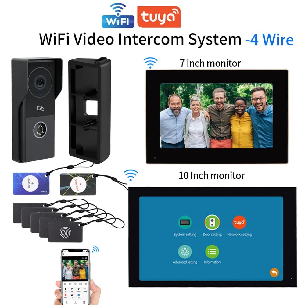 KW06B Sistema di campanello video Wifi Telecamera per porta citofono 1080P, touch screen da 7 pollici, videocitofono IP Villa per casa 4 fili
