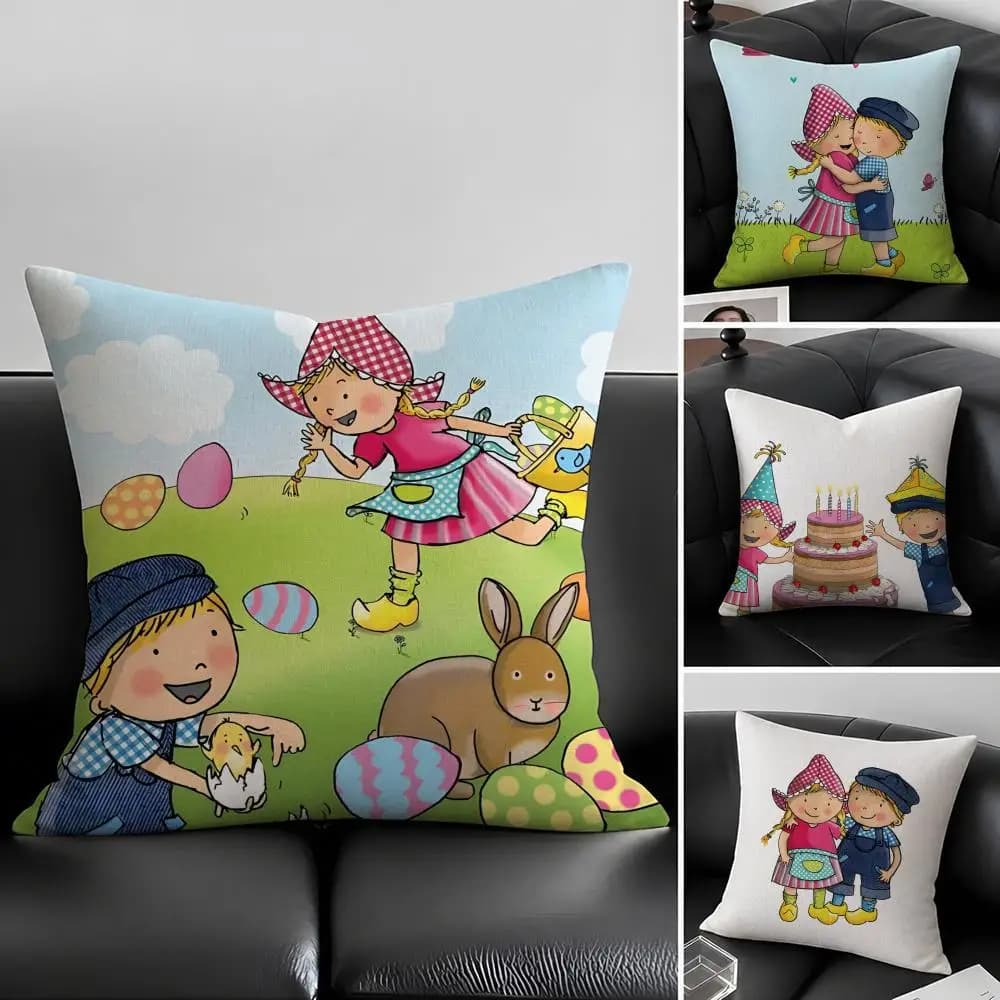 F-Fien & Teun Set di fodere per cuscini in lino naturale, decorazione tutto in uno per divano, camera da letto e sedia