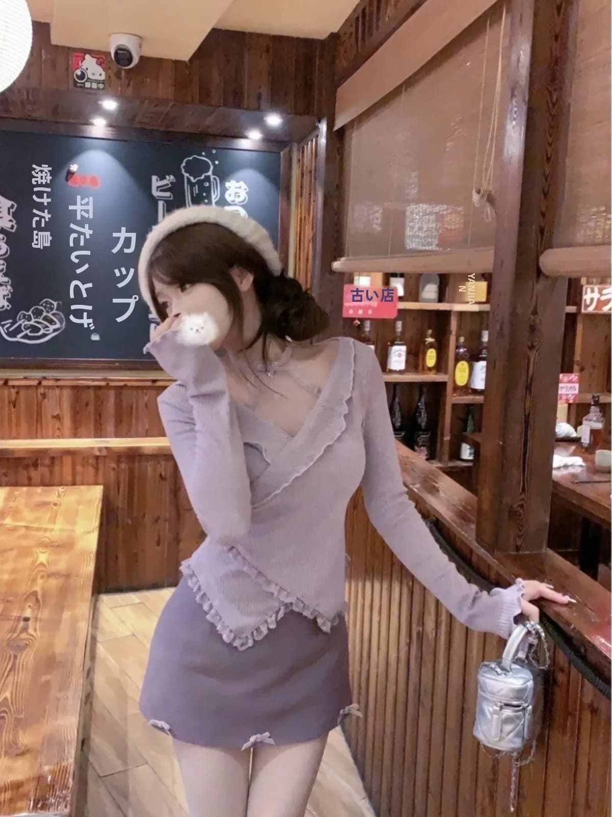 Elegant High Waist Lace Trim Long Sleeve V-Neck Women's Spring New Style Slimming Top And Skirt Set Fashionable Ensemble