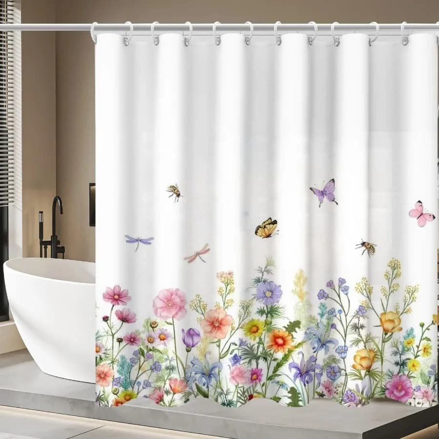 Tenda da doccia floreale Tende da doccia a farfalla Tenda da bagno impermeabile con orlo ponderato Tenda da doccia floreale dal design anticaduta