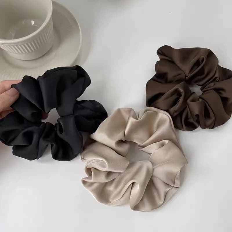 Satin Silk Hair Scrunchies Black Hairties for Girl Women Scrunchie Solid cute Elasitc Accessories Scrunch Hairclips for Gifts