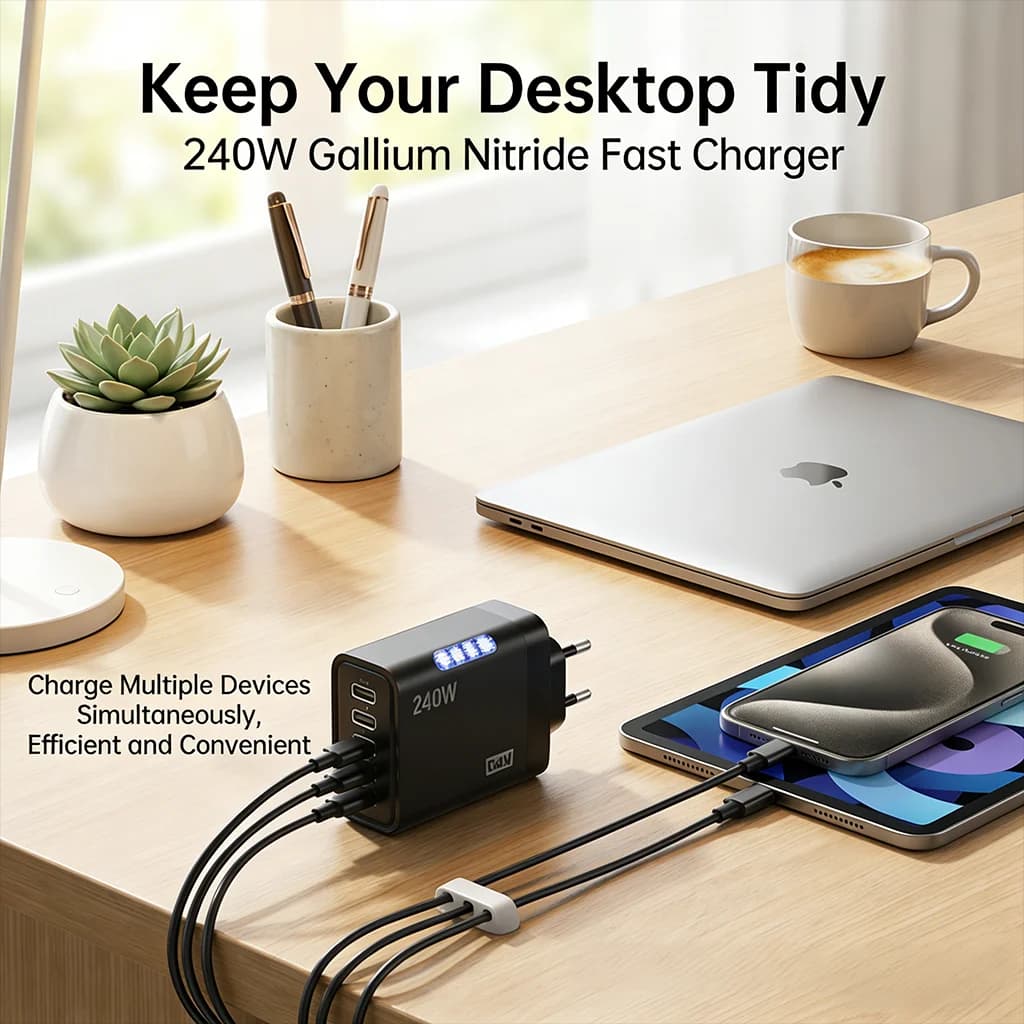 Adattatore di Alimentazione USB C GaN 240W 3C2A PD 3.0 QC3.0 Caricatore Rapido per iPhone 16 17 Galaxy S25 S24 Xiaomi 16 Huawei Mate 60 70