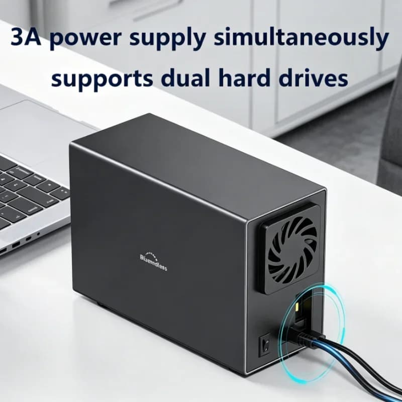 Box esterno per disco rigido a doppio alloggiamento 3.5 USB 3.0 Type-C con dissipazione del calore, case server per HDD SATA
