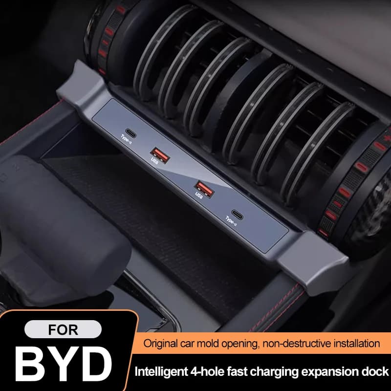 Per BYD ATTO 05 Yuan Qin Plus Docking Station per auto 90W Quick Charger Center Console Powered USB Type-C Splitter Adapter Extension