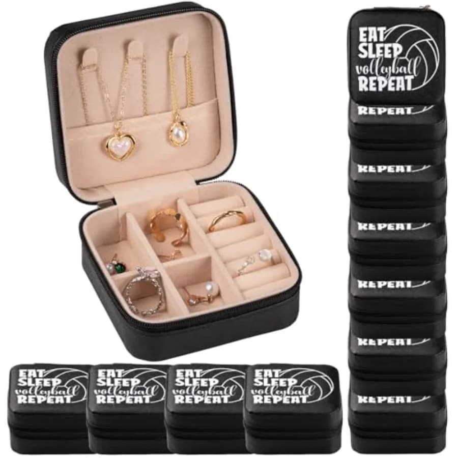 12 confezioni di mini valigie da viaggio per pallavolo, organizer quadrato nero, per oggetti da pallavolo, piccolo portagioie portatile in pelle PU