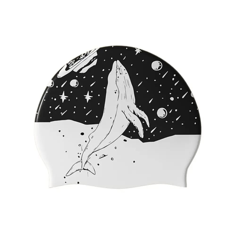 Unisex swim cap with front-back print Waterproof swim head printed black silicone for swimming