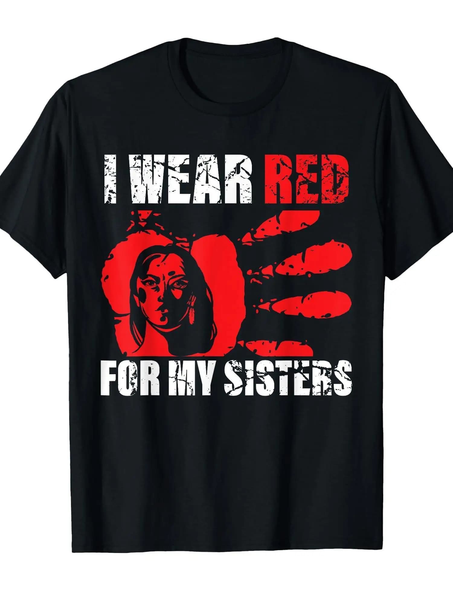 T-shirt MMIW "I Wear Red for My Sisters" - Cotone 180 g/m2, maglietta rossa con stampa a mano