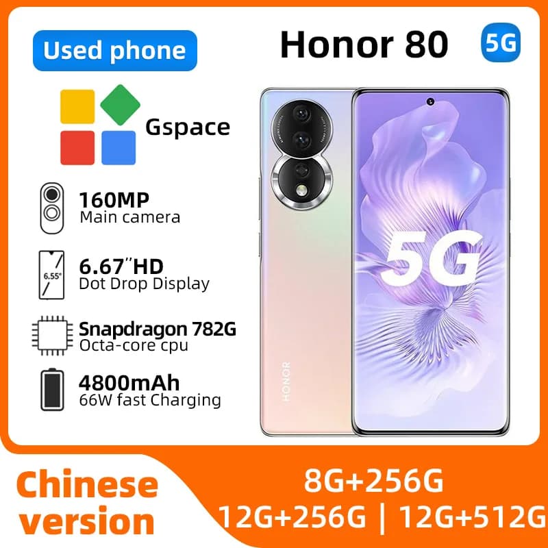 HONOR 80 5G CPU Snapdragon 782G Octa-Core Smartphon 6.67 pollici 120Hz Scrren Magic UI 7 Bettery 4800 NFC Smartphone usato