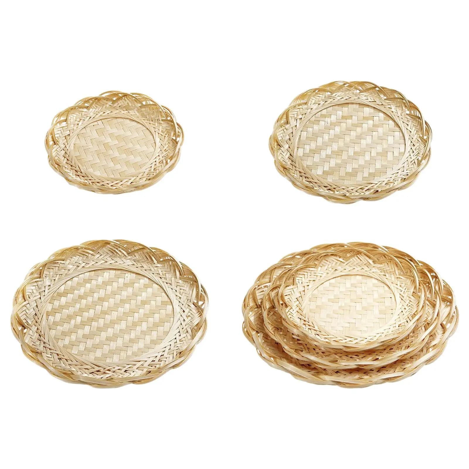 Bamboo Basket Tray Food Storage Platter Hand Weave Container Lightweight Bread Basket for Home Snacks Vegetable Party Kitchen